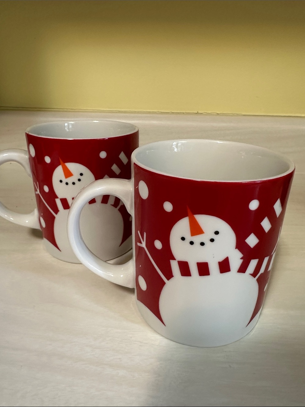 Crate & Barrel Festive Red Snowman Ceramic Mug - Set of 2